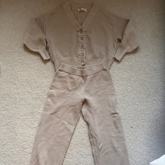 Free People Cream Cardigan/Knit Pants Set - Picture 2 of 6